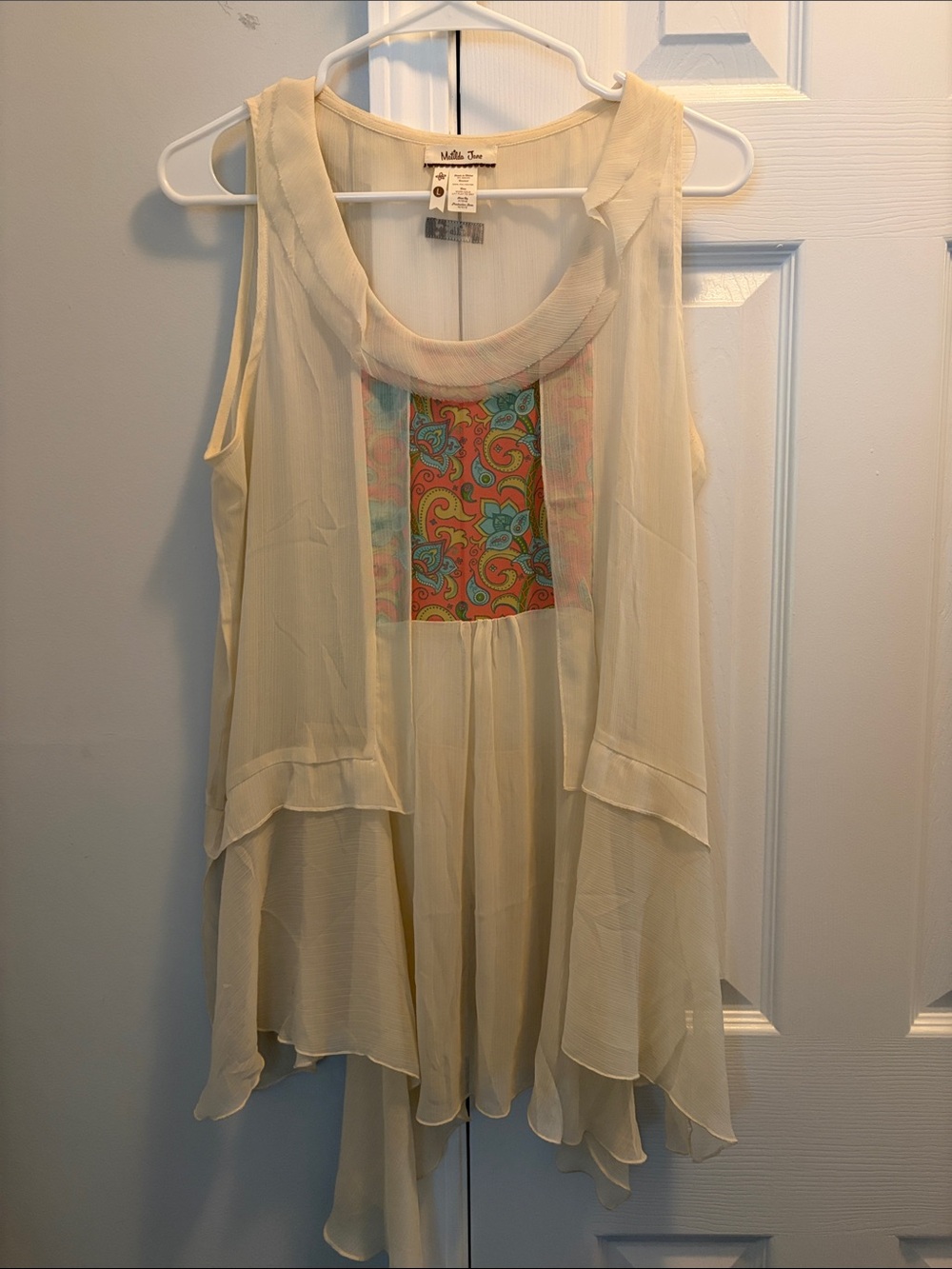 Matilda Jane Cream Layered Sleeveless Top with Multicolor Paisley Panel